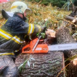 Odstranění spadlého stromu na náměstí v obci Hrob